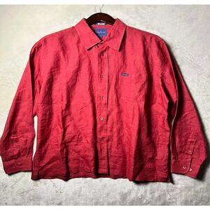 French Springtime Red Linen Long Sleeve Button Up Shirt Men's L Facconable Coast